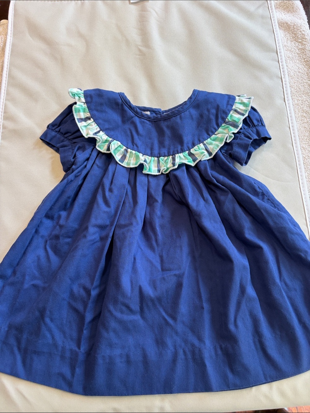 Smocktions Navy Blue Ruffle-Yoke Casual Dress for Babies